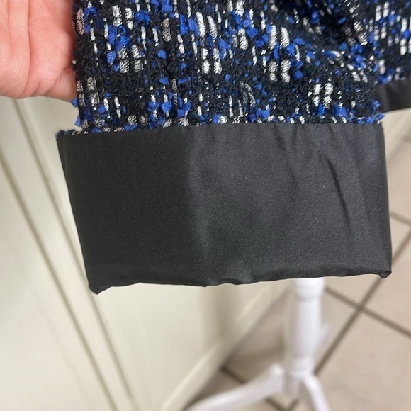 DONCASTER Women’s Blue Tweed Jacket - Sz 14 Ruffle Collar Career - Picture 10 of 12